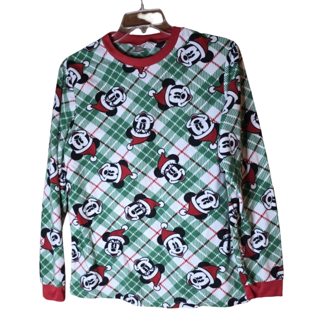 Disney 100 Mickey Mouse Adult Medium Christmas Pajama Set • Green Plaid Santa